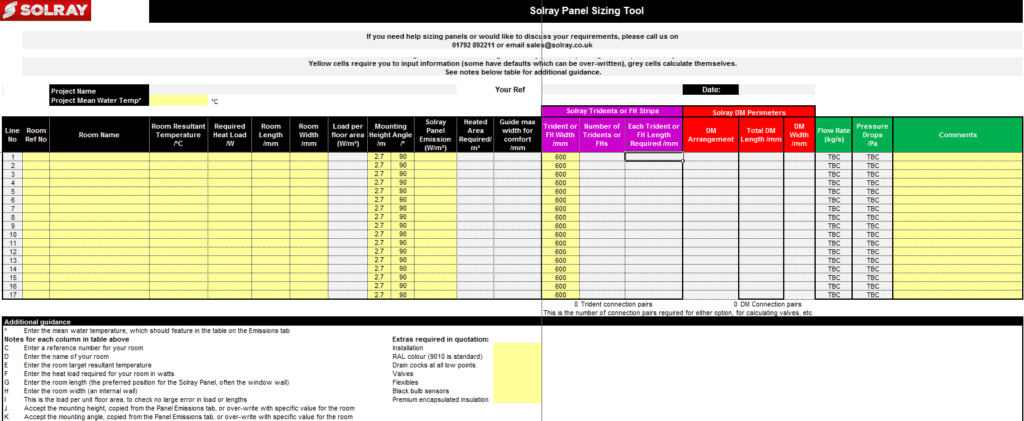 Solray Radiant Panel Emissions and Sizing Tool